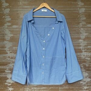 Aviu Striped V Neck Button Down Tunic Career Minimalist Classy Basic Womens L